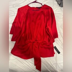 Zac & Rachel Vibrant Red Satin Front-Tie Blouse